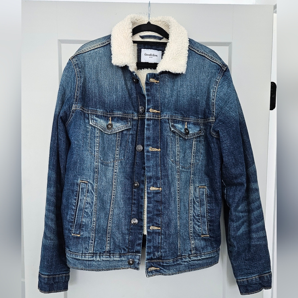 Goodfellow & Co Men's Blue Denim Jacket with White Sherpa Lining